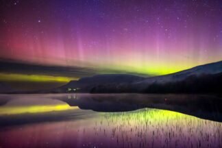 Aurora Pillars Over Glenade Lough, County Leitrim